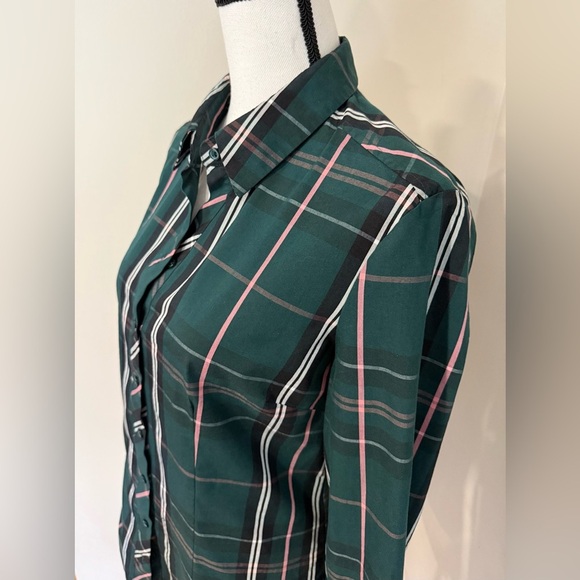 7th Avenue New York & Company long Sleeve Green Plaid Blouse - Picture 2 of 6